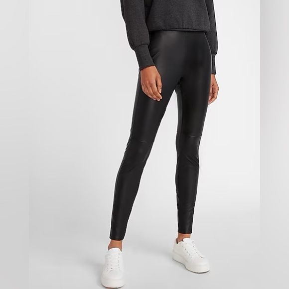 Express super high waisted faux leather seamed leggings size large - Picture 1 of 12